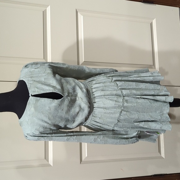 XtraordinaryBurnout Long Sleeve Tie Front Chiffon Dress - Picture 2 of 3